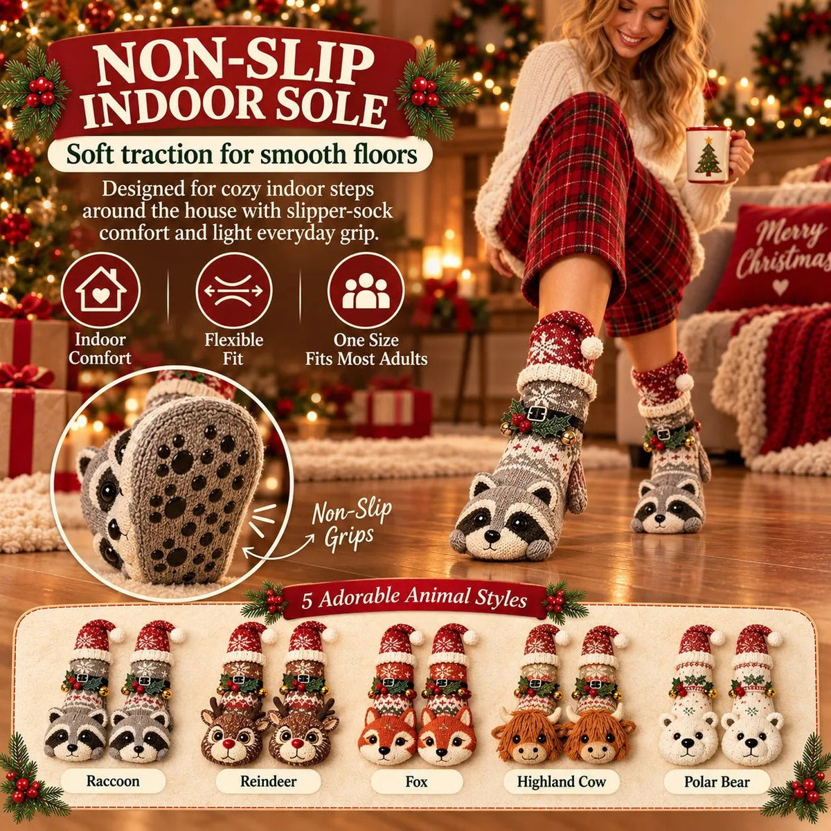 3D Knit Christmas Animal Slipper Socks - product image 8