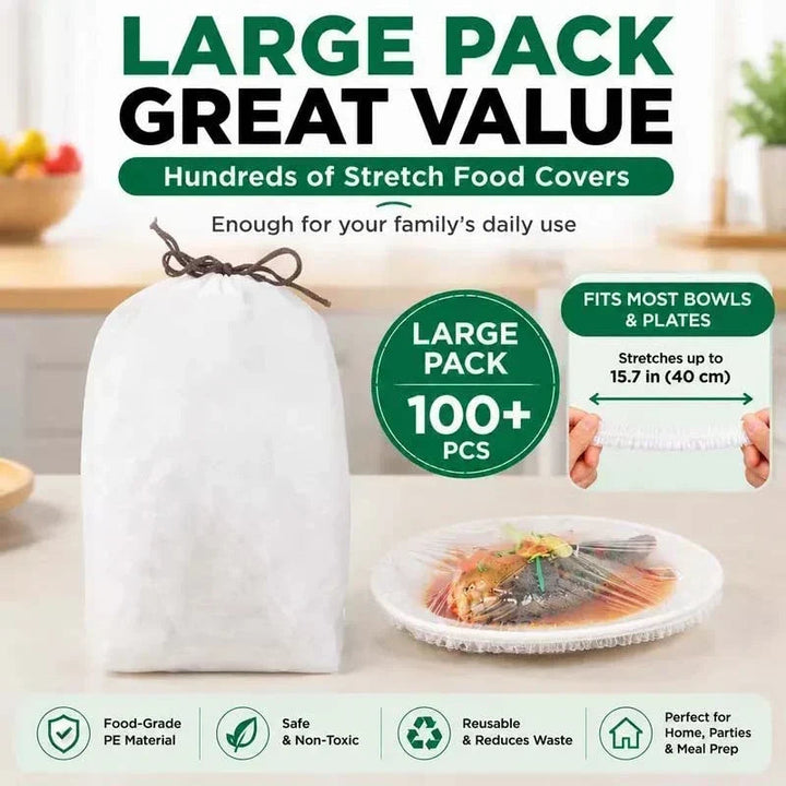 Disposable Stretch Food Covers – 100 Count