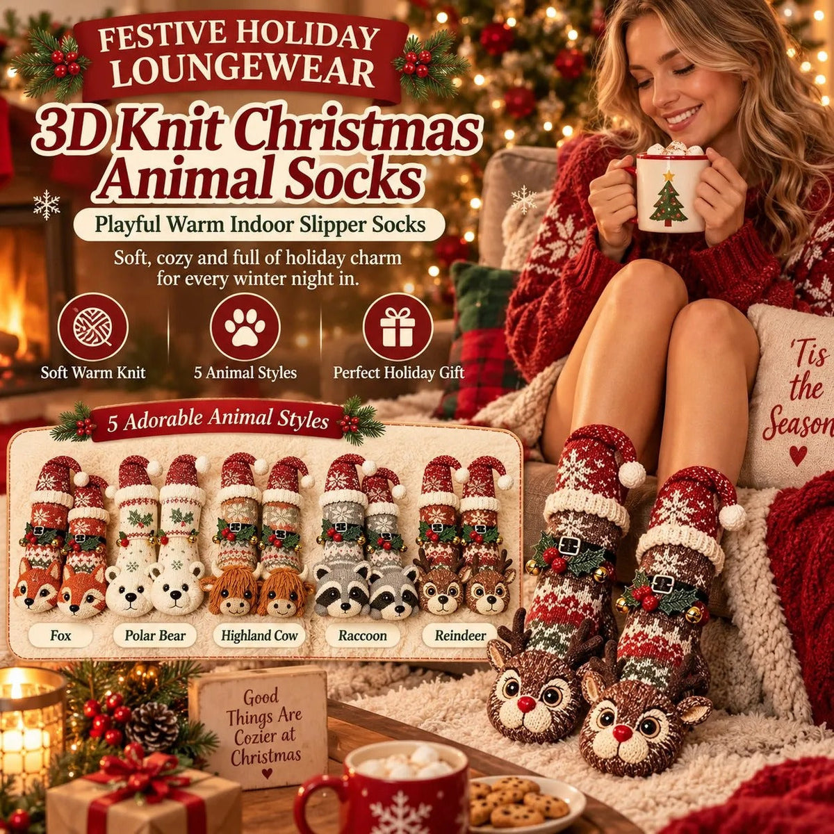 3D Knit Christmas Animal Slipper Socks - product image 4