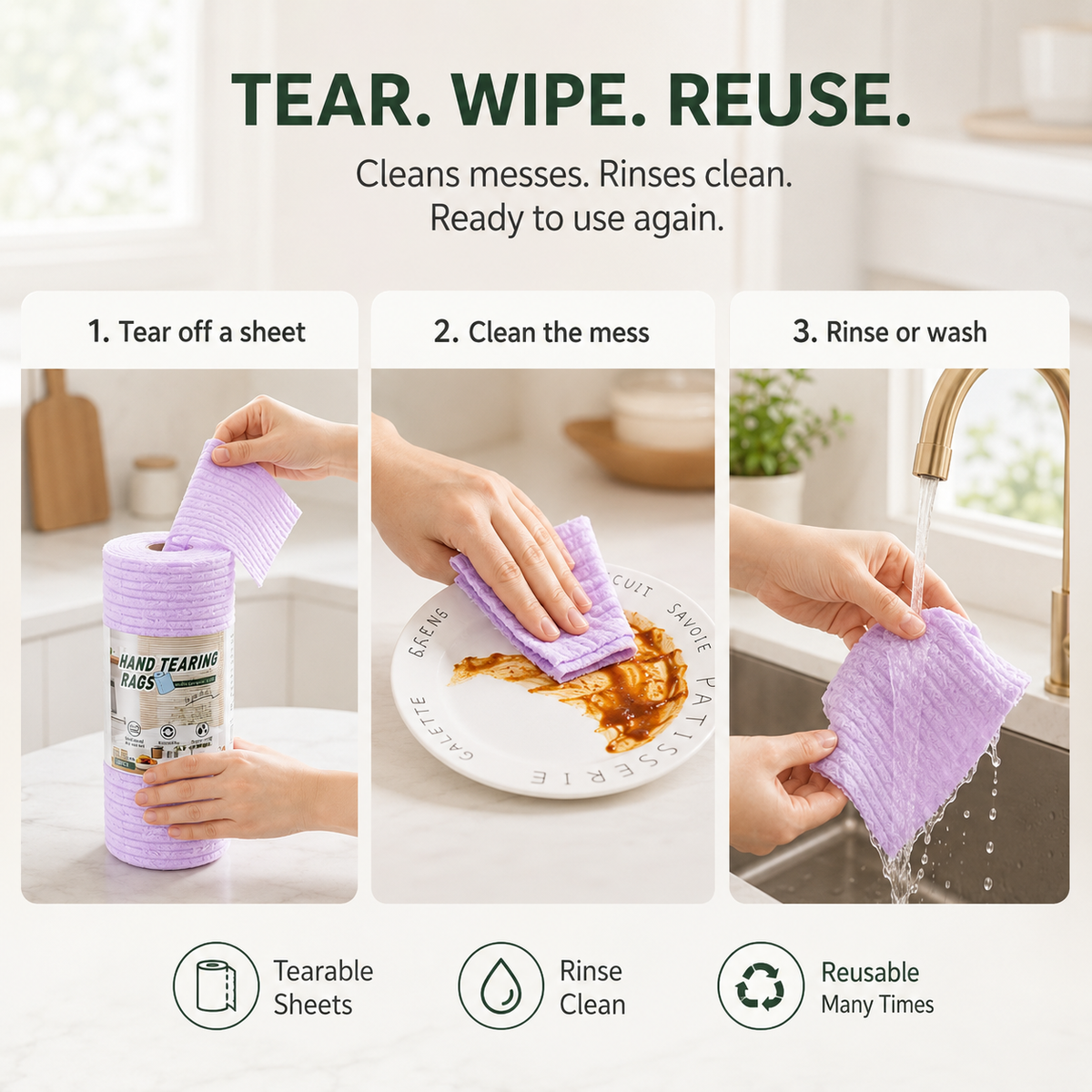 Reusable Tear-Off Cleaning Cloth Roll - product image 4