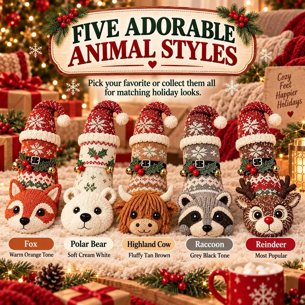 3D Knit Christmas Animal Slipper Socks - product image 3