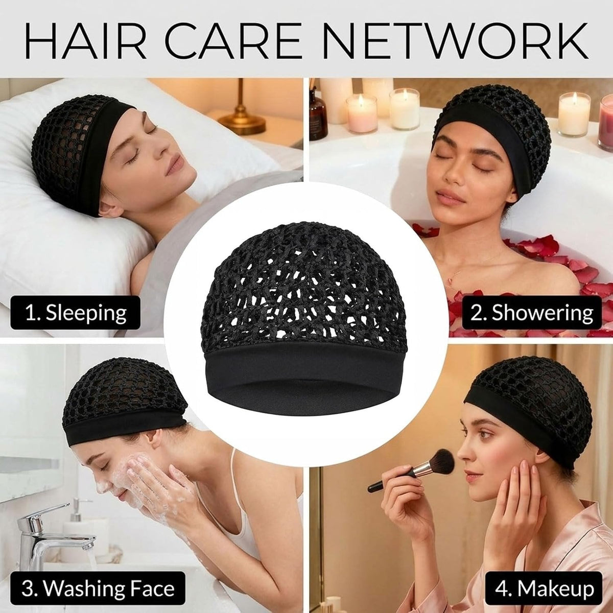 Stretchy Wide-Edge Sleeping Cap Set – 3 Pieces - product image 2