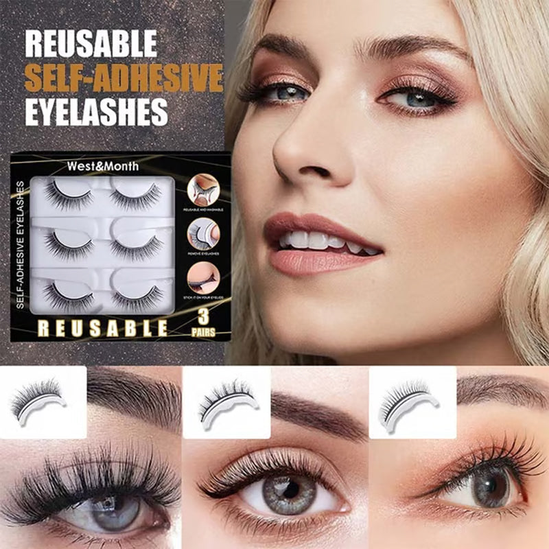Reusable Self-Adhesive False Eyelashes – 3-Pair Set - product image 1